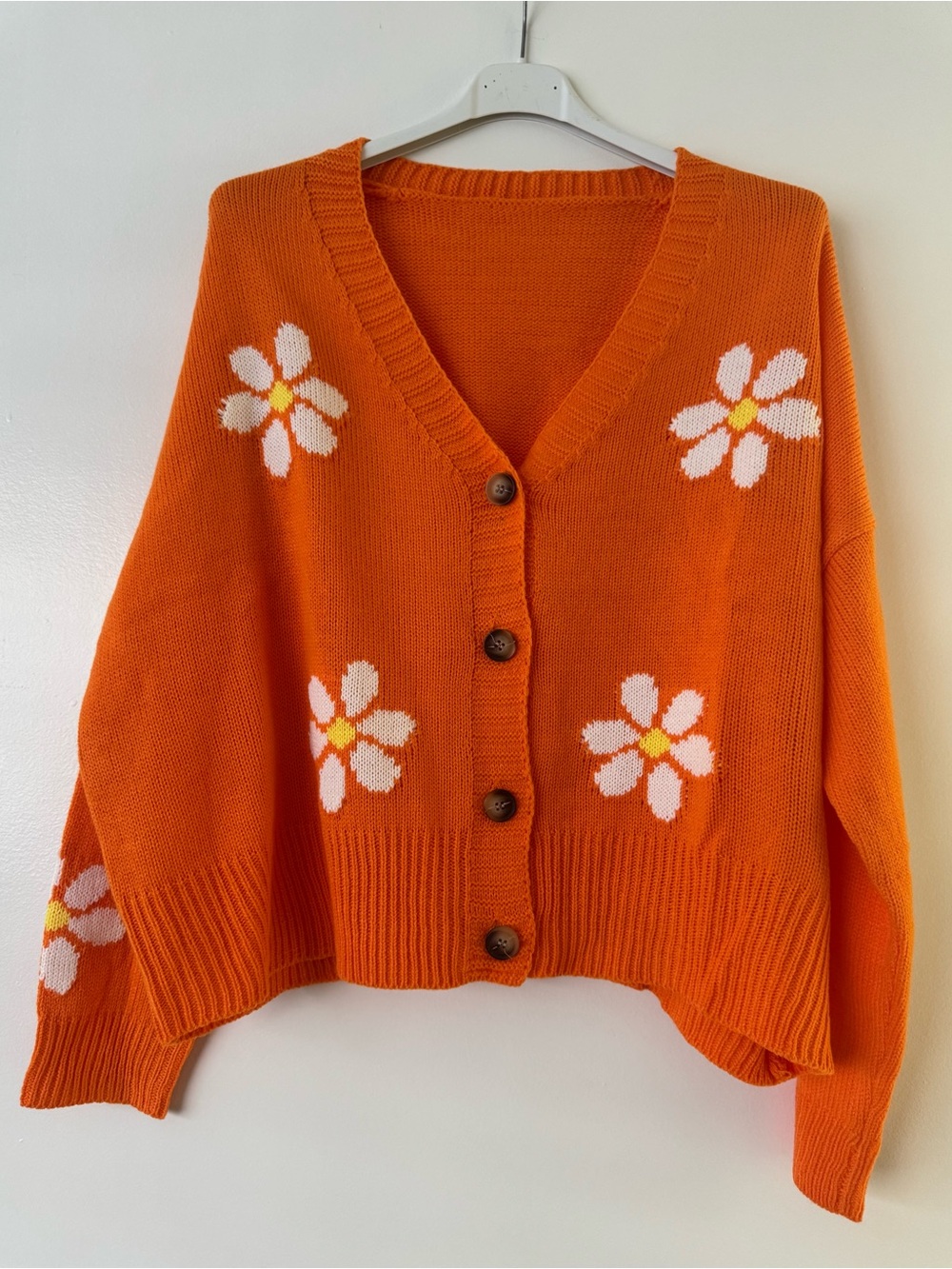 Orange Daisy Knit Button-Front Cardigan Sweater